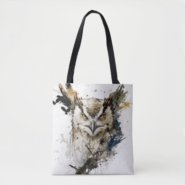 Owl Bird Portrait Animal Painting Wildlife Forest Tote Bag (Front)