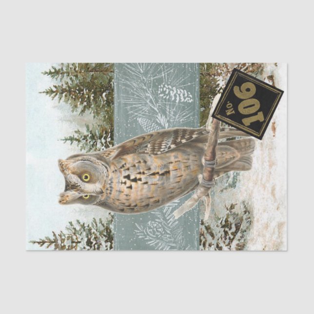 Owl Bird Snowy Forest Pinecone Number Decoupage  Tissue Paper (Front)