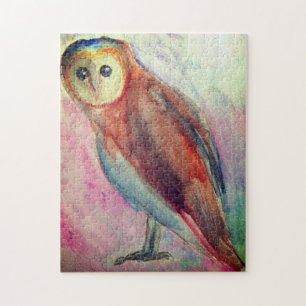 Owl Bird Watercolor art Jigsaw Puzzle
