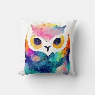 Owl Bird Wild Nature Animal Color Art Painting Cushion