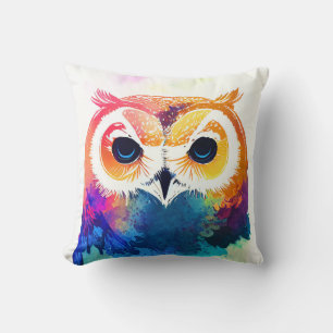 Owl Bird Wild Nature Animal Color Art Painting Cushion