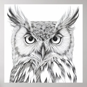 Owl Bird Wild Nature Animal Illustration Art  Poster