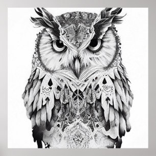 Owl Bird Wild Nature Animal Illustration Art Poster