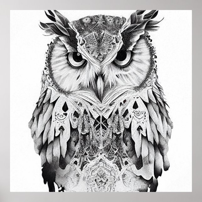 Owl Bird Wild Nature Animal Illustration Art  Poster (Front)