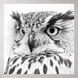 Owl Bird Wild Nature Animal Illustration Art  Poster