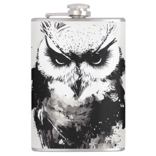 Owl Bird Wild Nature Free Spirit Brush Painting Hip Flask