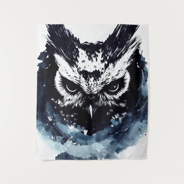 Owl Bird Wild Nature Free Spirit Brush Painting Tapestry (Front)