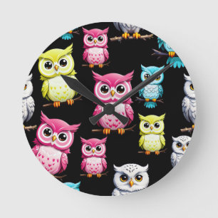 Owl Birds Cute Design  Round Clock