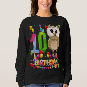Owl Birthday 10 Year Old Kids 10th Owl Birthday Sweatshirt