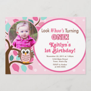 Owl Birthday Invitation 1st Birthday Girl