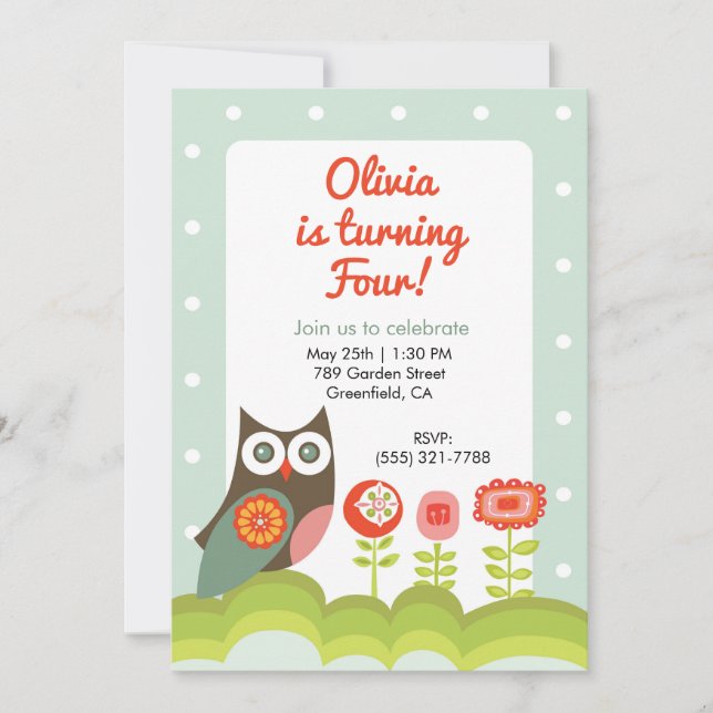 Owl Birthday Invitation for Kids  (Front)