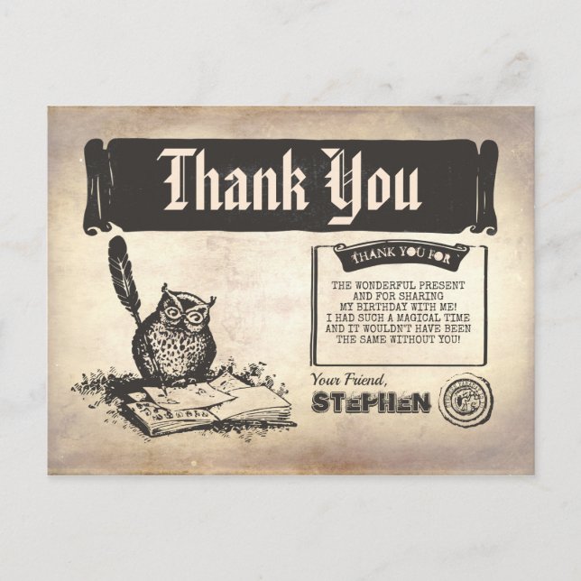 Owl Birthday Magical Thank You Postcard (Front)