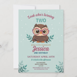 Owl Birthday Mint Girls Hoot Glasses Cute  Invitation