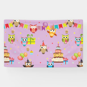 owl birthday party cake cute banner