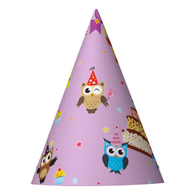 owl birthday party cake cute party hat (Front)