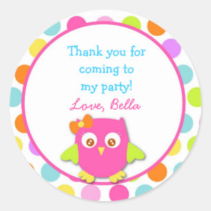 Owl Birthday Party Favour Stickers