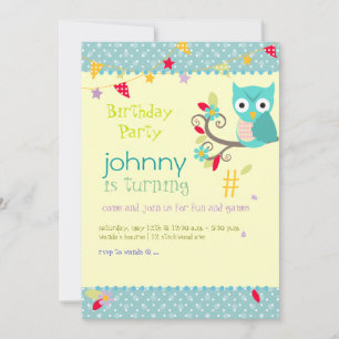 Owl, birthday party invitations