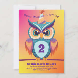 Owl Birthday Party Kids Bold Invitation