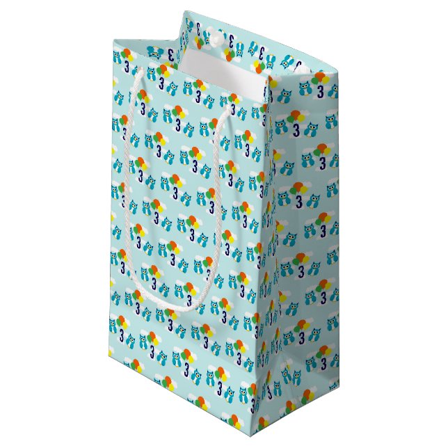 Owl Birthday Small Gift Bag (Front Angled)