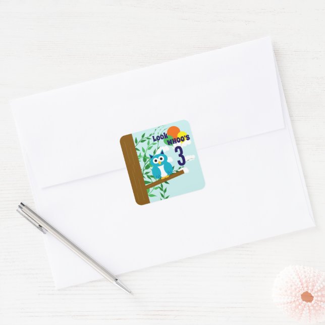 Owl Birthday Square Sticker (Envelope)