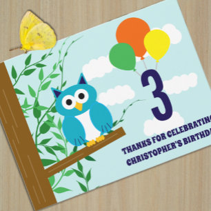 Owl Birthday Thank You Card
