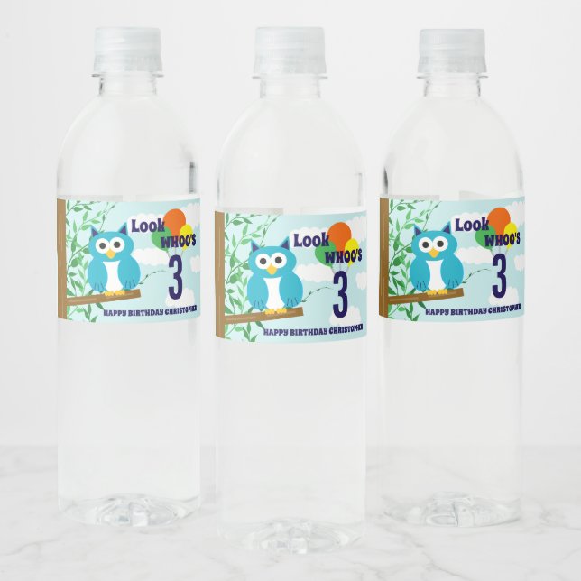 Owl Birthday Water Bottle Label (Bottles)