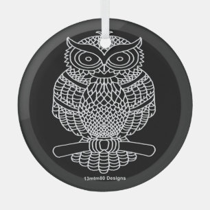Owl (black round) - Glass Ornament