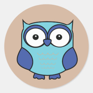 Owl Blue and Aqua Classic Round Sticker