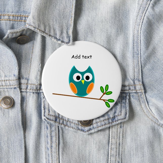 Owl: Blue and Gold Owl Template 10 Cm Round Badge (In Situ)