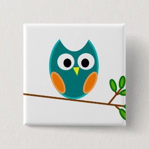 Owl: Blue and Orange 15 Cm Square Badge