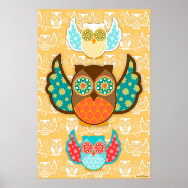 Owl Boheme Poster - Choose Any Background Colour (Front)