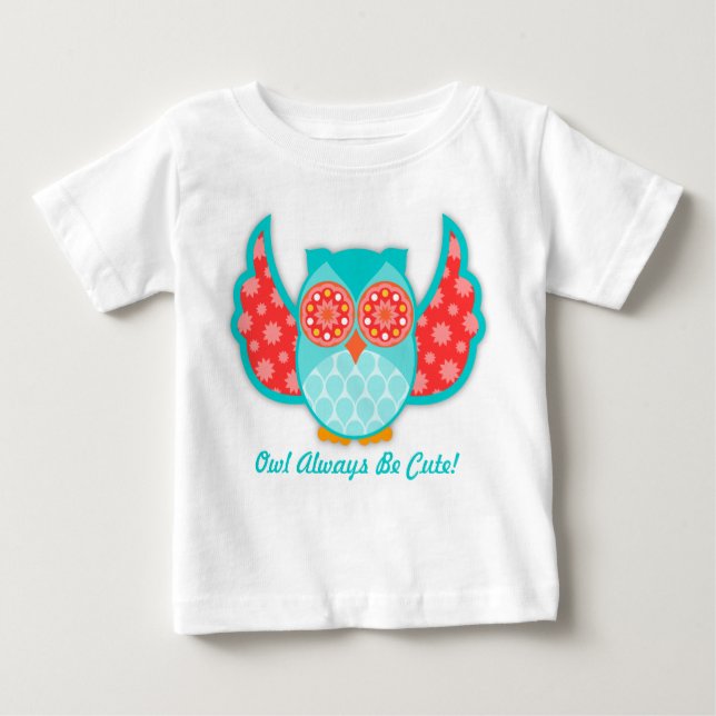 Owl Boheme Teal & Red Baby T-Shirt (Front)