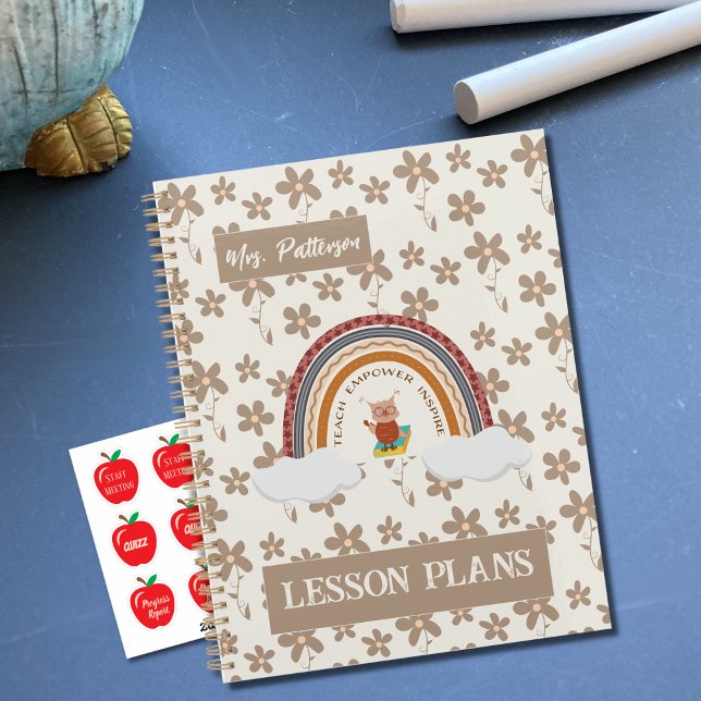 Owl Boho Floral Teacher Planner (Teacher planner on a desk . (Apple stickers sold separately) .)