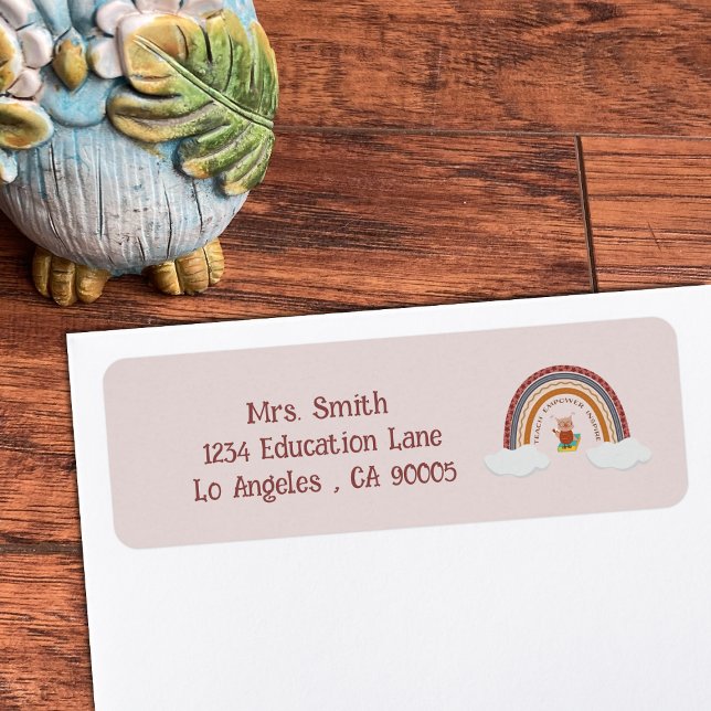 Owl Book Rainbow Educator Return Address Label (Creator Uploaded)