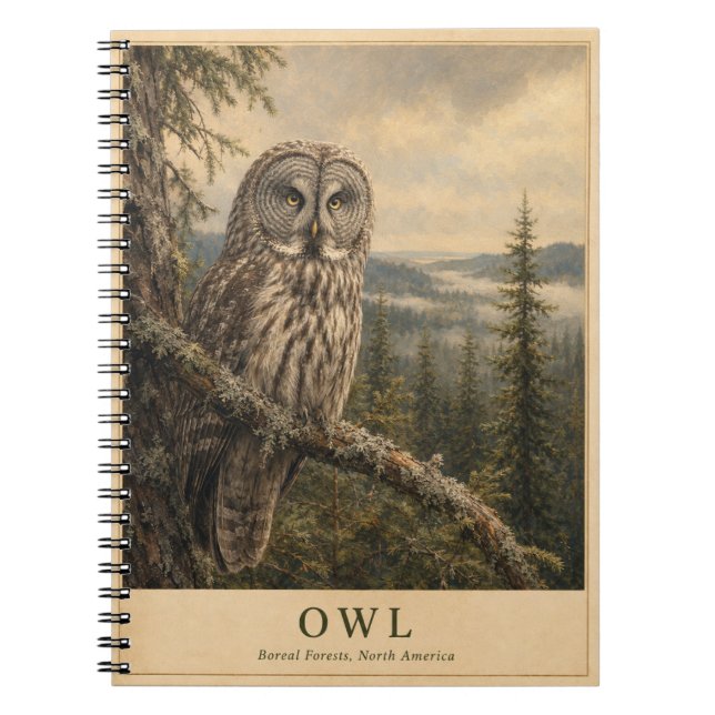 Owl Boreal Forest VINTAGE Notebook (Front)
