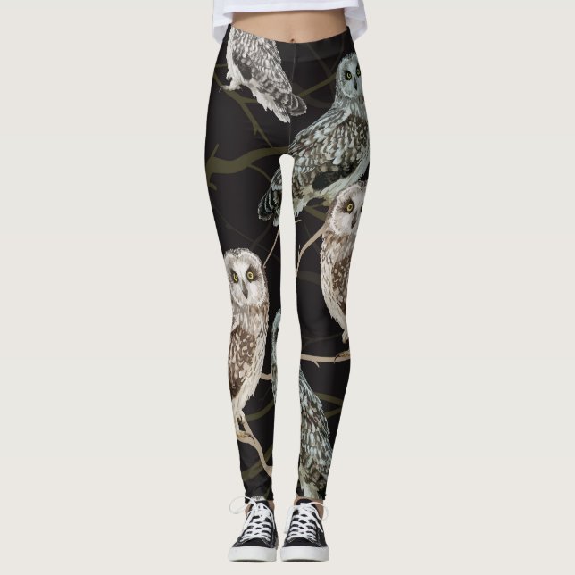 Owl Branch: Solitary Bird Perch. Leggings (Front)