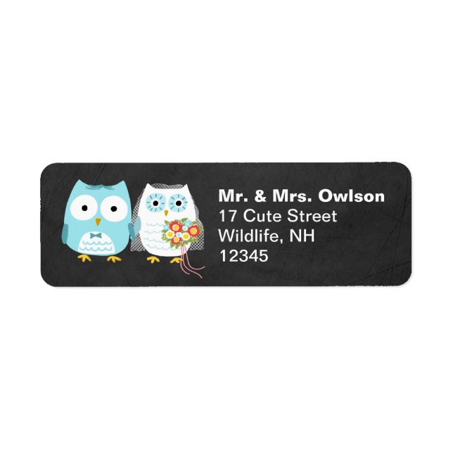 Owl Bride and Groom Cute Wedding Couple Newlywed Return Address Label (Front)