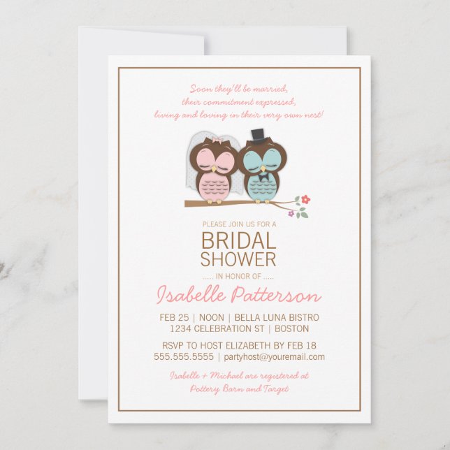 Owl Bride & Groom Sweet Bridal Shower Invitation (Front)