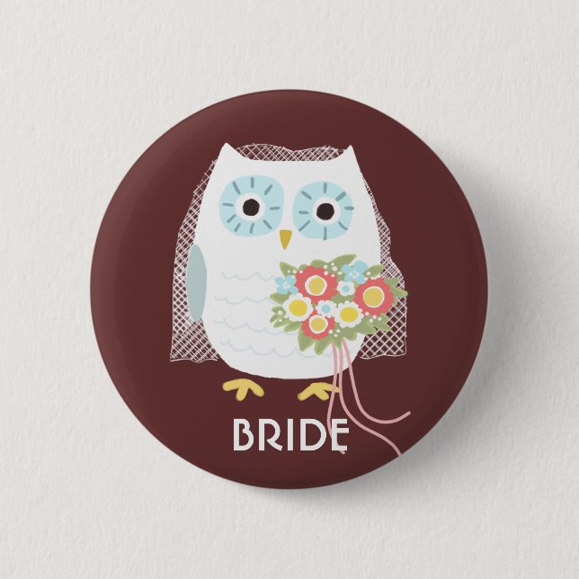 Owl Bride with Veil and Flowers | Cute Wife To-Be 6 Cm Round Badge (Front)