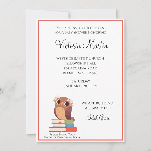 Owl Bring A Book Baby Shower Invitation (Front)