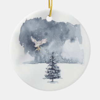 Owl Bringing Star Ceramic Ornament