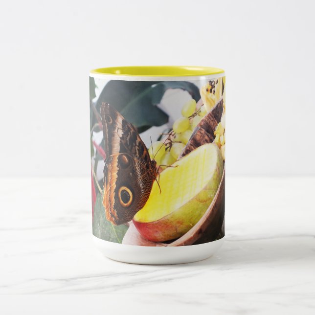 Owl butterfly Two-Tone coffee mug (Center)