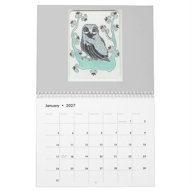 owl calender 2011 calendar (Jan 2027)
