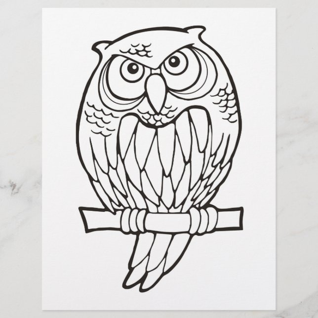 Owl Cartoon Colouring Book Page (Front)