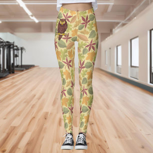 Owl Cartoon on light background Leggings