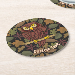 Owl Cartoon Round Paper Coaster