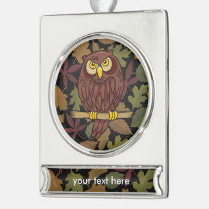 Owl Cartoon Silver Plated Banner Ornament