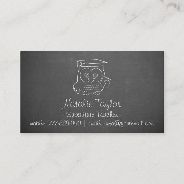 Owl Chalkboard Substitute Teacher Business Cards (Front)