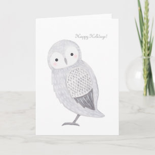 Owl Christmas Card Cute Snow Owl Pastel Christmas