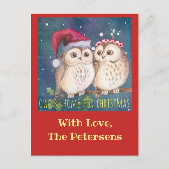 Owl Christmas Card to Personalise (Front)